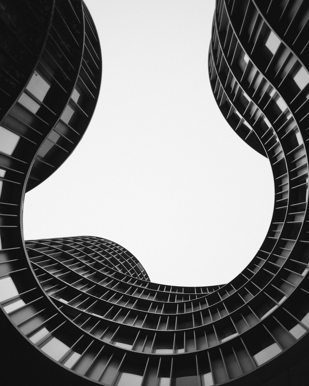 Abstract view of a modern curved building facade